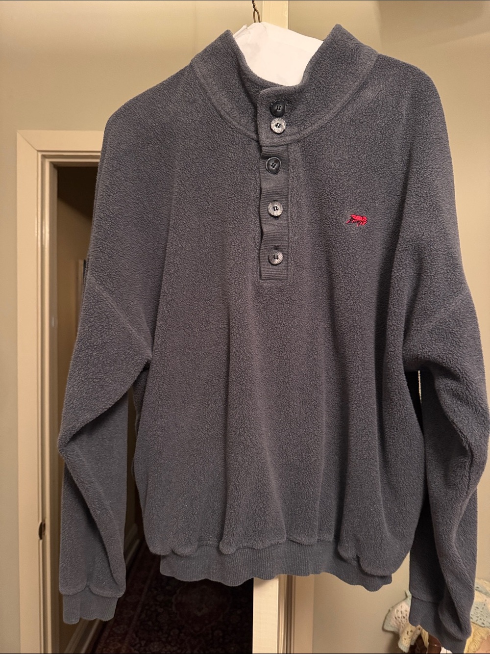Men's Gray Fleece Henley Pullover with Red Logo